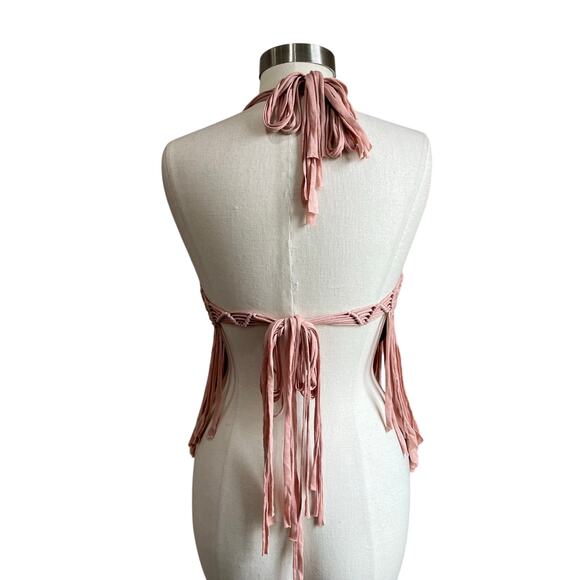 Forever 21 Pink Festival Macrame Fringe Halter Top Size M - Picture 4 of 10